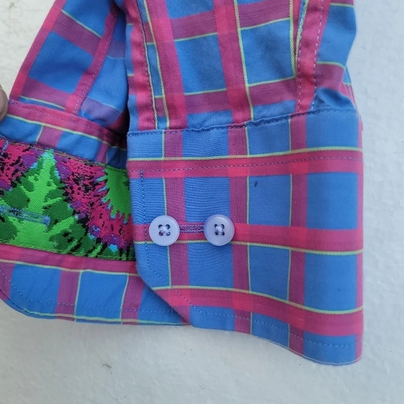 Luchiano Visconti Mens Blue Pink Plaid Long Sleeve Button Shirt Colorful L - Picture 6 of 9